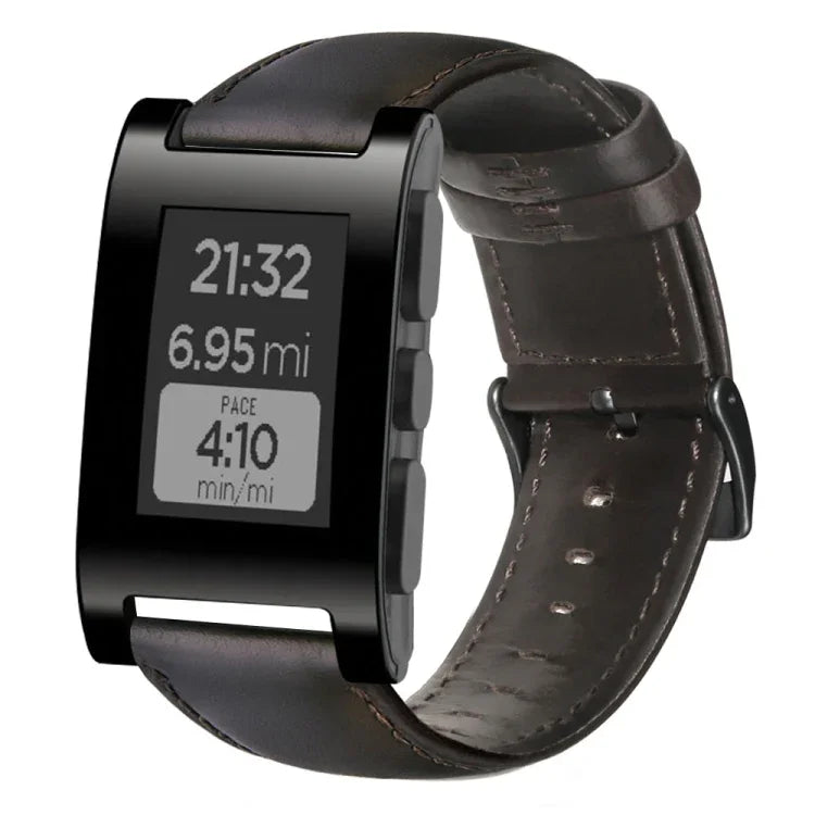 Bracelet de montre en cuir véritable ciré à l'huile, pour Amazfit GTR 47mm / Pace / Stratos, pour Amazfit 2 Stratos, pour Ticwatch Pro / E2 / S2, pour Pebble Gen 1, pour Pebble Time