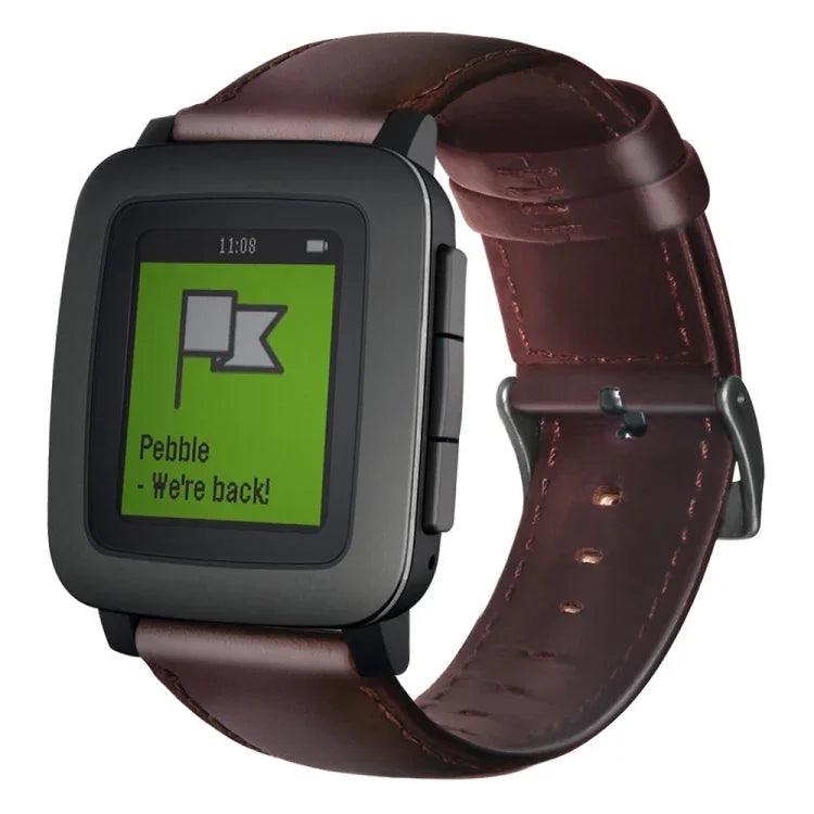 Bracelet de montre en cuir véritable ciré à l'huile, pour Amazfit GTR 47mm / Pace / Stratos, pour Amazfit 2 Stratos, pour Ticwatch Pro / E2 / S2, pour Pebble Gen 1, pour Pebble Time