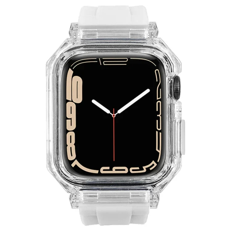 Bande de montre en silicone avec boîtier en polycarbonate transparent, pour Apple Watch Series 8&7 45mm