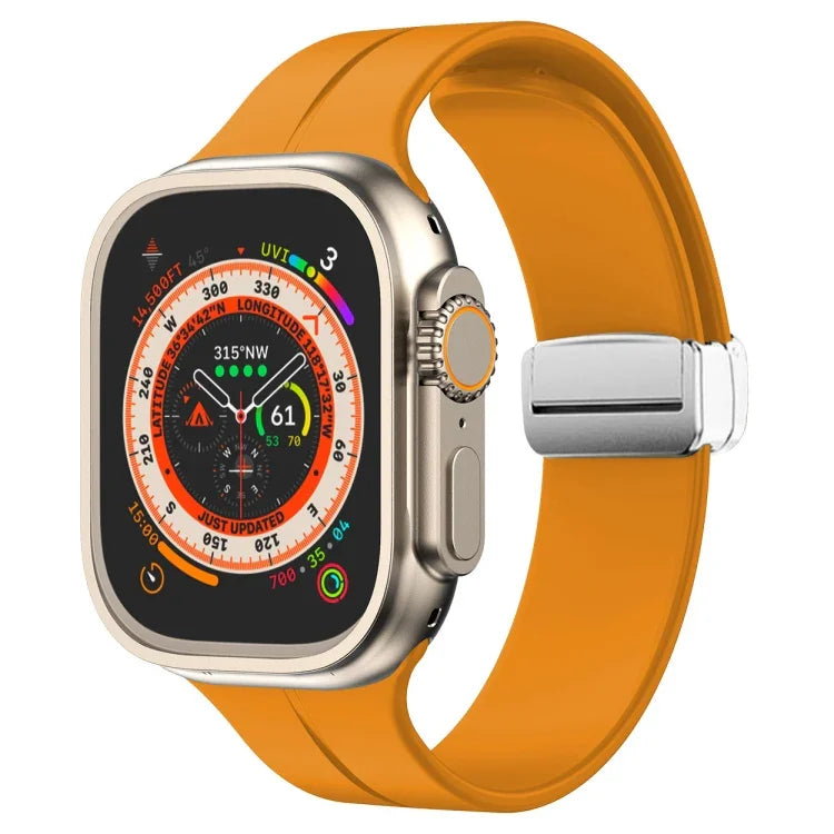 Magnetic Fold Clasp Silicone Watch Band, For Apple Watch Series 8&7 45mm, For Apple Watch Series 8&7 41mm