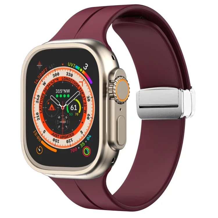 Magnetic Fold Clasp Silicone Watch Band, For Apple Watch Series 8&7 45mm, For Apple Watch Series 8&7 41mm