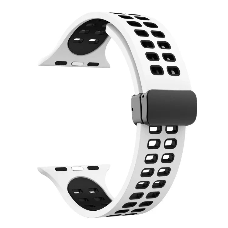 Bracelet de montre en silicone à trous carrés avec fermoir pliant magnétique, pour Apple Watch Series 8&7 45mm, pour Apple Watch Series 8&7 41mm