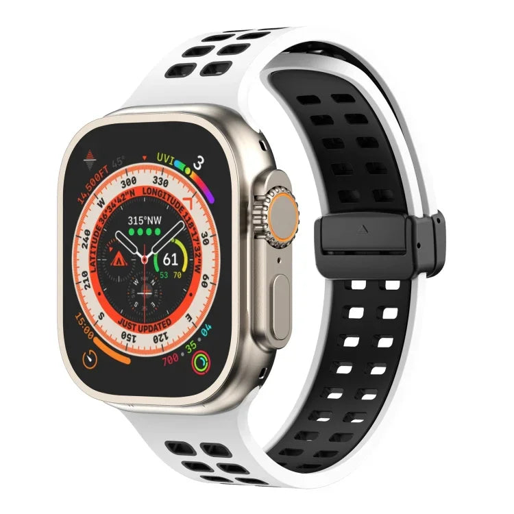 Bracelet de montre en silicone à trous carrés avec fermoir pliant magnétique, pour Apple Watch Series 8&7 45mm, pour Apple Watch Series 8&7 41mm