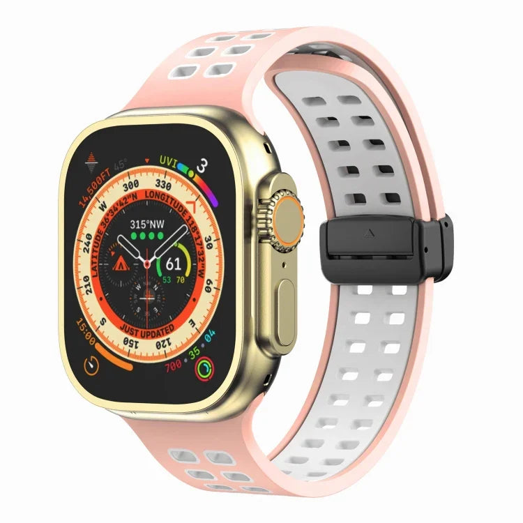Bracelet de montre en silicone à trous carrés avec fermoir pliant magnétique, pour Apple Watch Series 8&7 45mm, pour Apple Watch Series 8&7 41mm