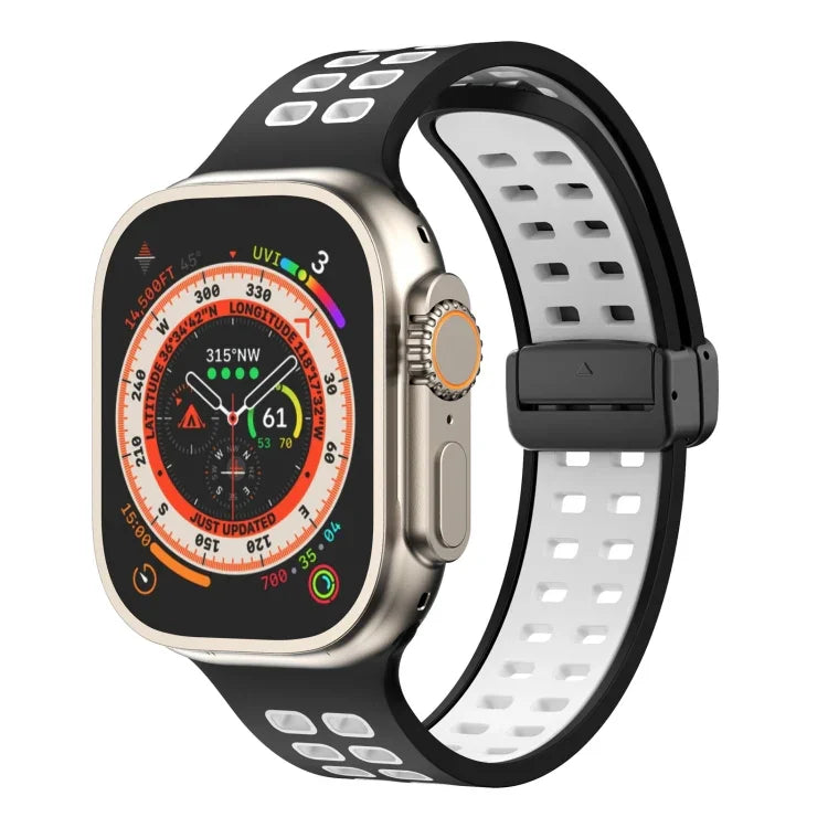 Bracelet de montre en silicone à trous carrés avec fermoir pliant magnétique, pour Apple Watch Series 8&7 45mm, pour Apple Watch Series 8&7 41mm