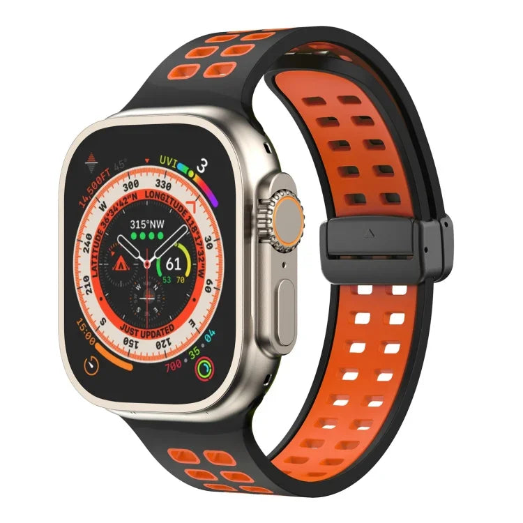 Bracelet de montre en silicone à trous carrés avec fermoir pliant magnétique, pour Apple Watch Series 8&7 45mm, pour Apple Watch Series 8&7 41mm