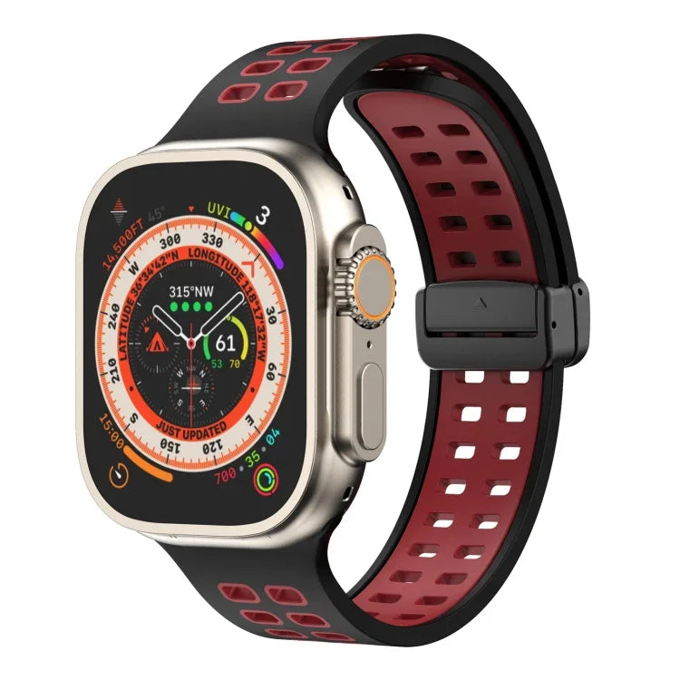 Bracelet de montre en silicone à trous carrés avec fermoir pliant magnétique, pour Apple Watch Series 8&7 45mm, pour Apple Watch Series 8&7 41mm