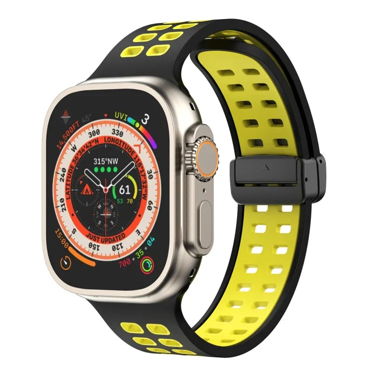 Bracelet de montre en silicone à trous carrés avec fermoir pliant magnétique, pour Apple Watch Series 8&7 45mm, pour Apple Watch Series 8&7 41mm