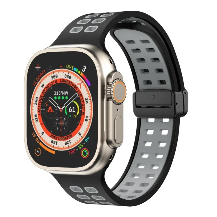 Bracelet de montre en silicone à trous carrés avec fermoir pliant magnétique, pour Apple Watch Series 8&7 45mm, pour Apple Watch Series 8&7 41mm