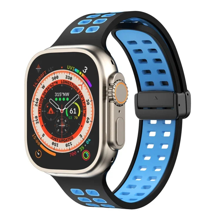 Bracelet de montre en silicone à trous carrés avec fermoir pliant magnétique, pour Apple Watch Series 8&7 45mm, pour Apple Watch Series 8&7 41mm