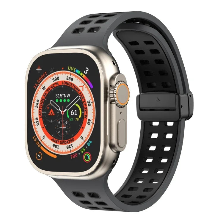 Bracelet de montre en silicone à trous carrés avec fermoir pliant magnétique, pour Apple Watch Series 8&7 45mm, pour Apple Watch Series 8&7 41mm