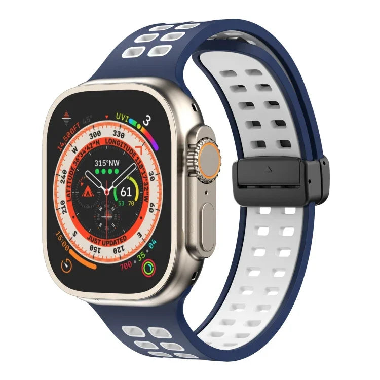 Bracelet de montre en silicone à trous carrés avec fermoir pliant magnétique, pour Apple Watch Series 8&7 45mm, pour Apple Watch Series 8&7 41mm