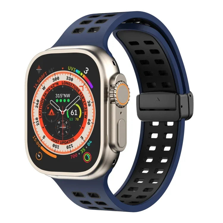 Bracelet de montre en silicone à trous carrés avec fermoir pliant magnétique, pour Apple Watch Series 8&7 45mm, pour Apple Watch Series 8&7 41mm