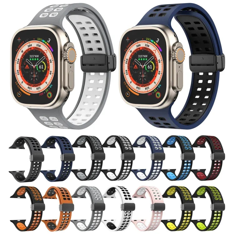 Bracelet de montre en silicone à trous carrés avec fermoir pliant magnétique, pour Apple Watch Series 8&7 45mm, pour Apple Watch Series 8&7 41mm