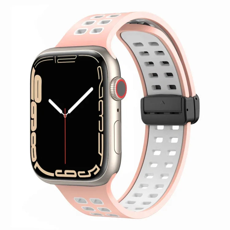 Bracelet de montre en silicone à trous carrés avec fermoir pliant magnétique, pour Apple Watch Series 8&7 45mm, pour Apple Watch Series 8&7 41mm