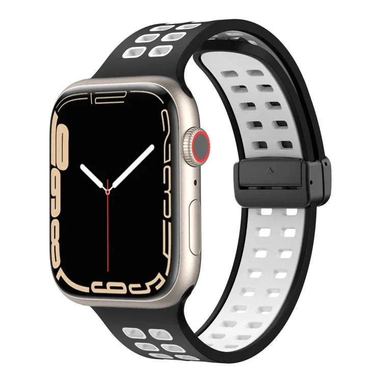 Bracelet de montre en silicone à trous carrés avec fermoir pliant magnétique, pour Apple Watch Series 8&7 45mm, pour Apple Watch Series 8&7 41mm