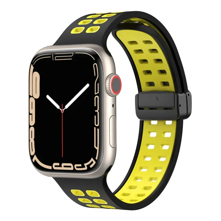 Bracelet de montre en silicone à trous carrés avec fermoir pliant magnétique, pour Apple Watch Series 8&7 45mm, pour Apple Watch Series 8&7 41mm
