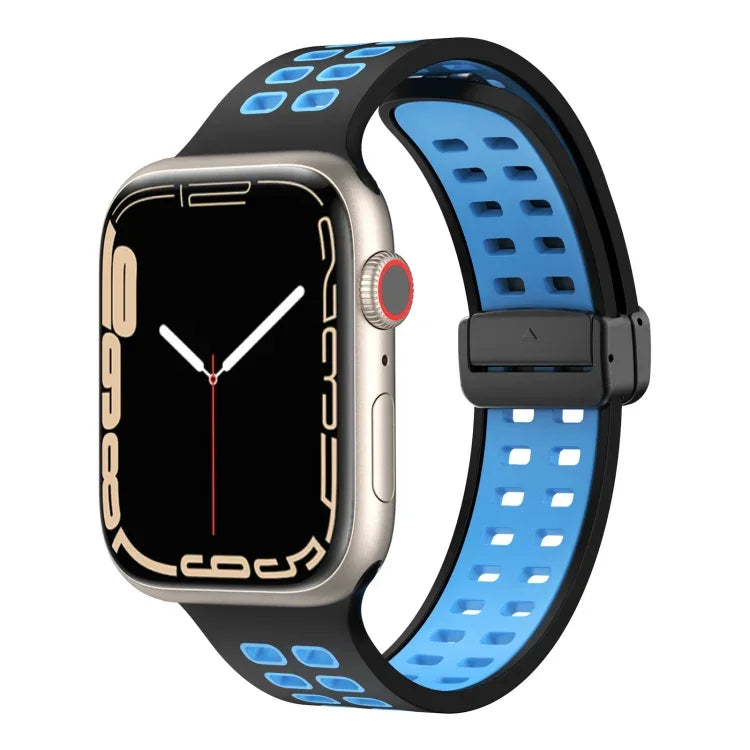 Bracelet de montre en silicone à trous carrés avec fermoir pliant magnétique, pour Apple Watch Series 8&7 45mm, pour Apple Watch Series 8&7 41mm