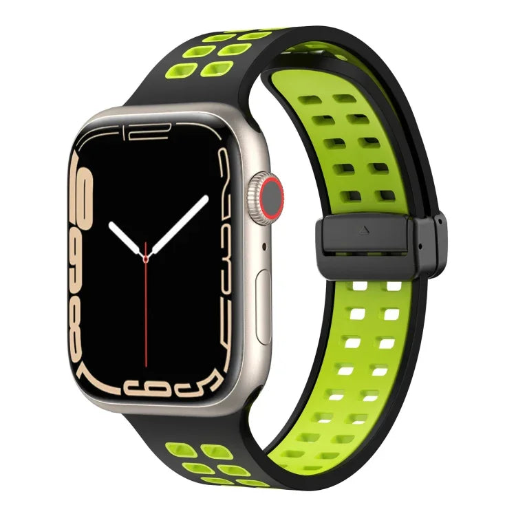 Bracelet de montre en silicone à trous carrés avec fermoir pliant magnétique, pour Apple Watch Series 8&7 45mm, pour Apple Watch Series 8&7 41mm