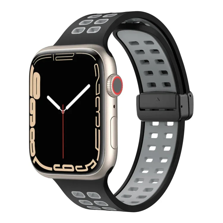 Bracelet de montre en silicone à trous carrés avec fermoir pliant magnétique, pour Apple Watch Series 8&7 45mm, pour Apple Watch Series 8&7 41mm
