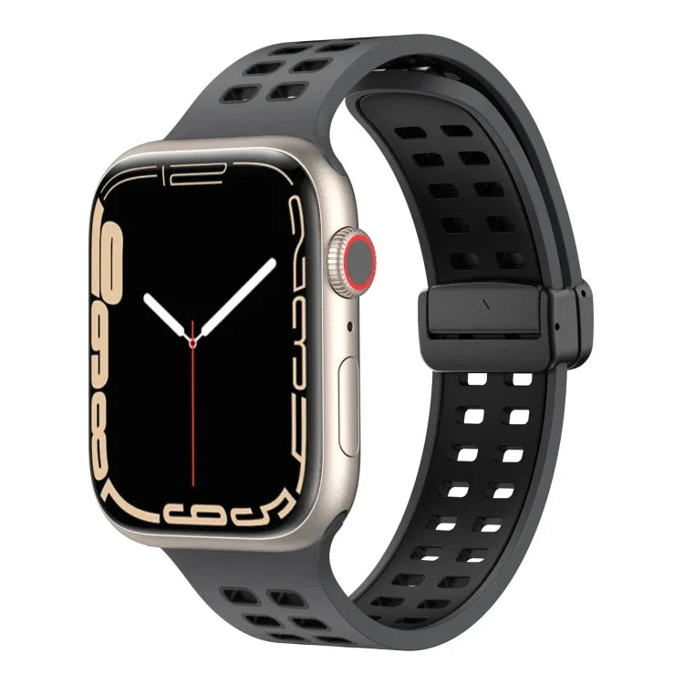 Bracelet de montre en silicone à trous carrés avec fermoir pliant magnétique, pour Apple Watch Series 8&7 45mm, pour Apple Watch Series 8&7 41mm