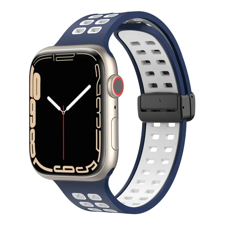 Bracelet de montre en silicone à trous carrés avec fermoir pliant magnétique, pour Apple Watch Series 8&7 45mm, pour Apple Watch Series 8&7 41mm