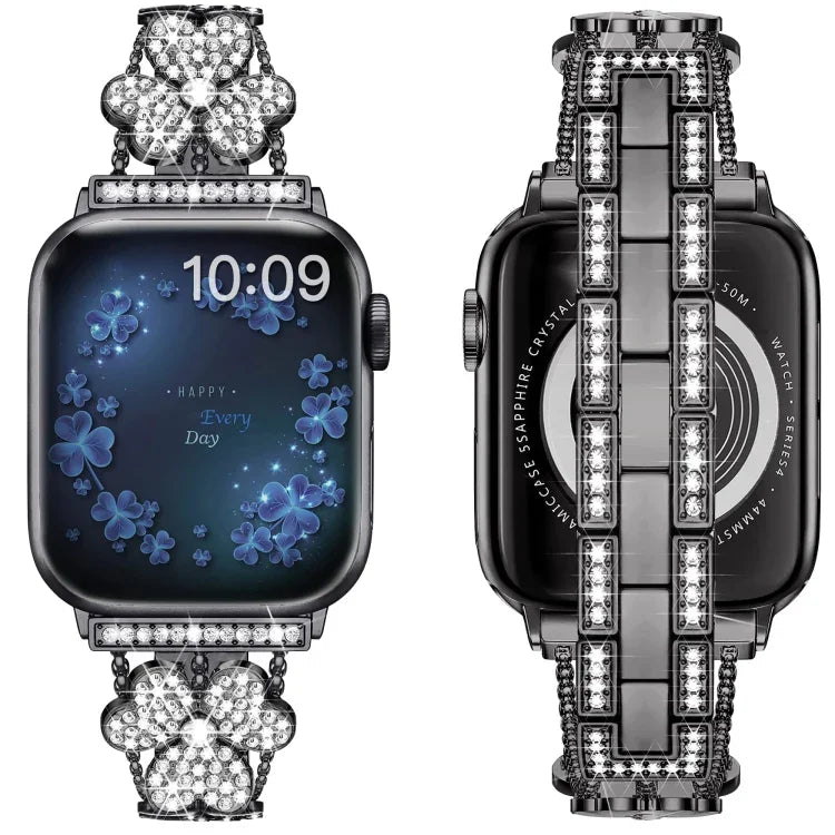 Bracelet de montre diamant trèfle à 3 feuilles, pour Apple Watch Series 8&7 45mm, pour Apple Watch Series 8&7 41mm