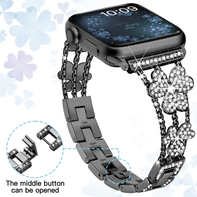 Bracelet de montre diamant trèfle à 3 feuilles, pour Apple Watch Series 8&7 45mm, pour Apple Watch Series 8&7 41mm