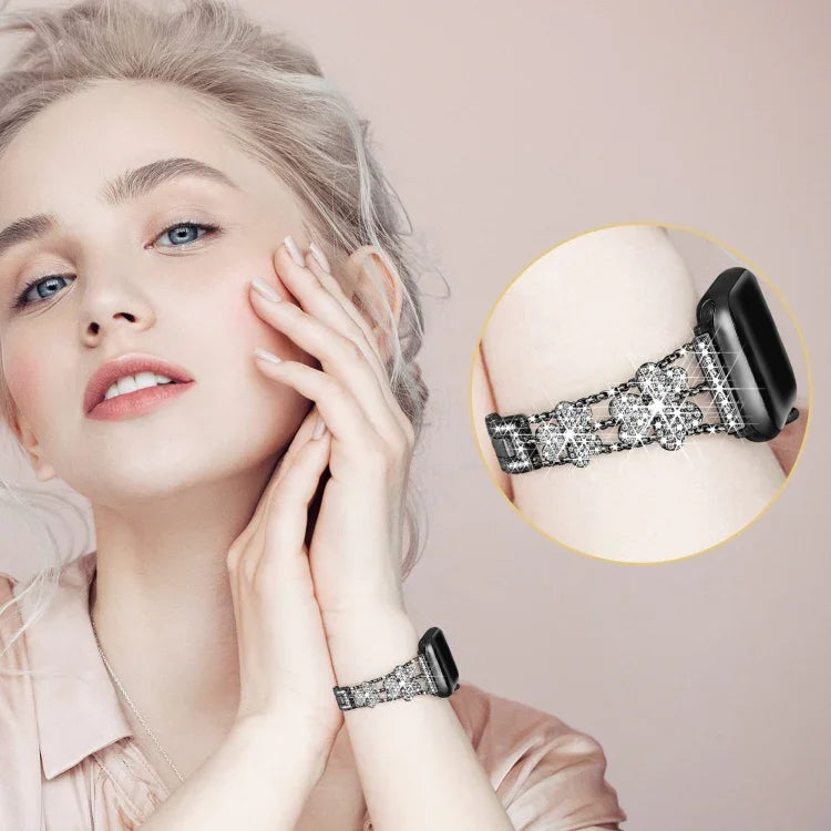 Bracelet de montre diamant trèfle à 3 feuilles, pour Apple Watch Series 8&7 45mm, pour Apple Watch Series 8&7 41mm