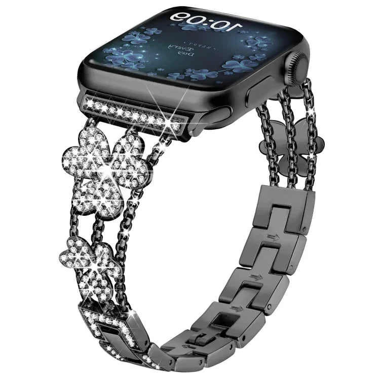 Bracelet de montre diamant trèfle à 3 feuilles, pour Apple Watch Series 8&7 45mm, pour Apple Watch Series 8&7 41mm