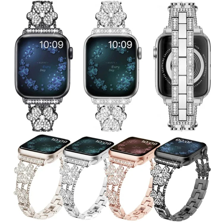 Bracelet de montre diamant trèfle à 3 feuilles, pour Apple Watch Series 8&7 45mm, pour Apple Watch Series 8&7 41mm
