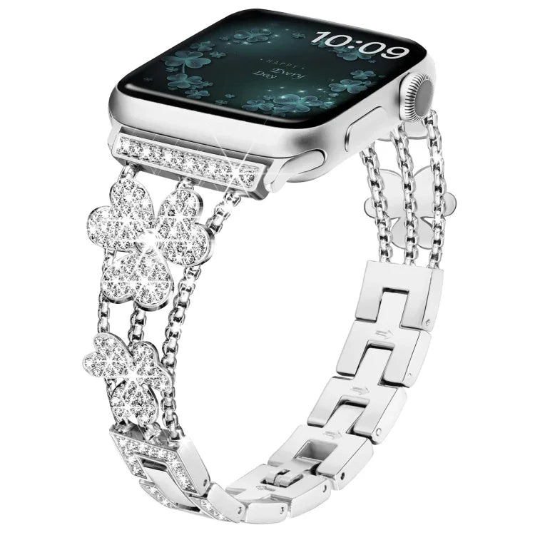Bracelet de montre diamant trèfle à 3 feuilles, pour Apple Watch Series 8&7 45mm, pour Apple Watch Series 8&7 41mm