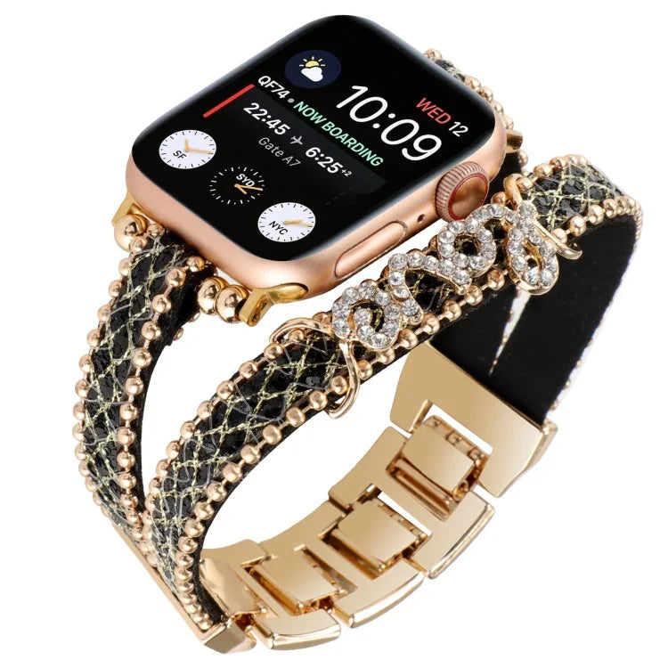 Bracelet de montre en cuir avec chaîne LOVE, pour Apple Watch Series 8 et 7 45 mm, pour Apple Watch Series 8 et 7 41 mm