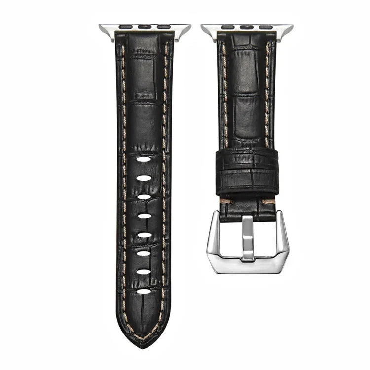 Bracelet de montre en cuir véritable à boucle argentée, Pour Apple Watch Series 8&7 45mm, Pour Apple Watch Series 8&7 41mm