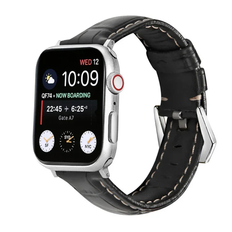 Bracelet de montre en cuir véritable à boucle argentée, Pour Apple Watch Series 8&7 45mm, Pour Apple Watch Series 8&7 41mm