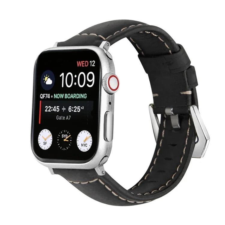 Bracelet de montre en cuir véritable à boucle argentée, Pour Apple Watch Series 8&7 45mm, Pour Apple Watch Series 8&7 41mm