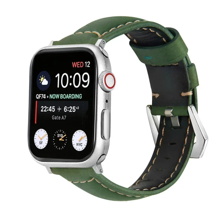 Bracelet de montre en cuir véritable à boucle argentée, Pour Apple Watch Series 8&7 45mm, Pour Apple Watch Series 8&7 41mm