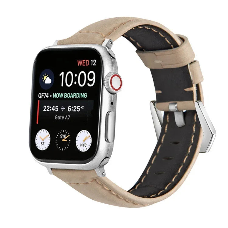 Bracelet de montre en cuir véritable à boucle argentée, Pour Apple Watch Series 8&7 45mm, Pour Apple Watch Series 8&7 41mm