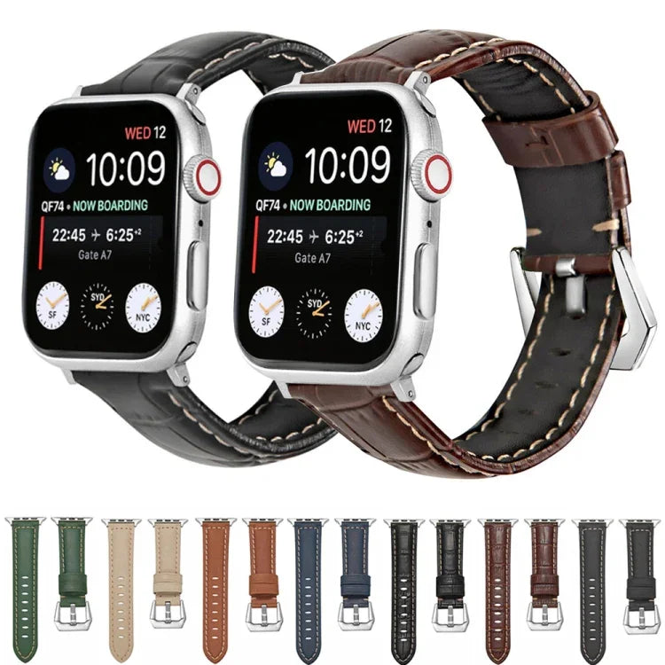 Bracelet de montre en cuir véritable à boucle argentée, Pour Apple Watch Series 8&7 45mm, Pour Apple Watch Series 8&7 41mm