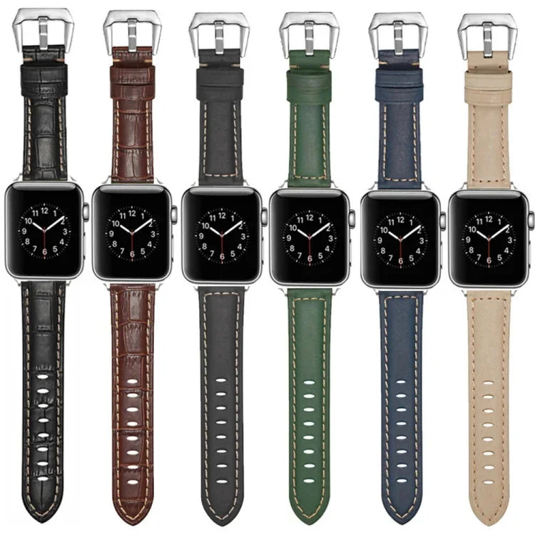 Bracelet de montre en cuir véritable à boucle argentée, Pour Apple Watch Series 8&7 45mm, Pour Apple Watch Series 8&7 41mm