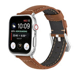 Bracelet de montre en cuir véritable à boucle argentée, Pour Apple Watch Series 8&7 45mm, Pour Apple Watch Series 8&7 41mm