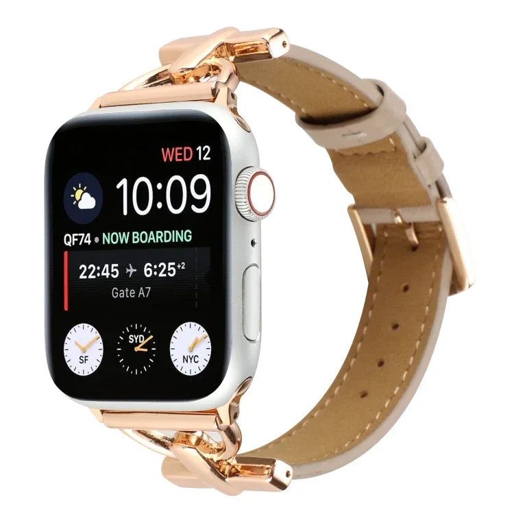 Bracelet de Montre en Cuir Véritable Uni à Boucle Ardillon, pour Apple Watch Series 8&7 45mm, pour Apple Watch Series 8&7 41mm
