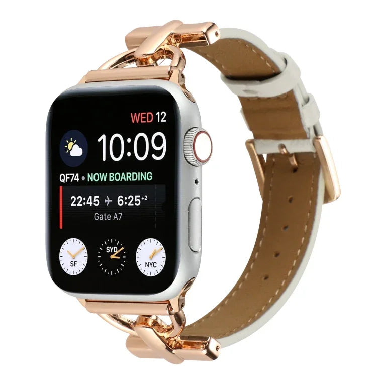 Bracelet de Montre en Cuir Véritable Uni à Boucle Ardillon, pour Apple Watch Series 8&7 45mm, pour Apple Watch Series 8&7 41mm