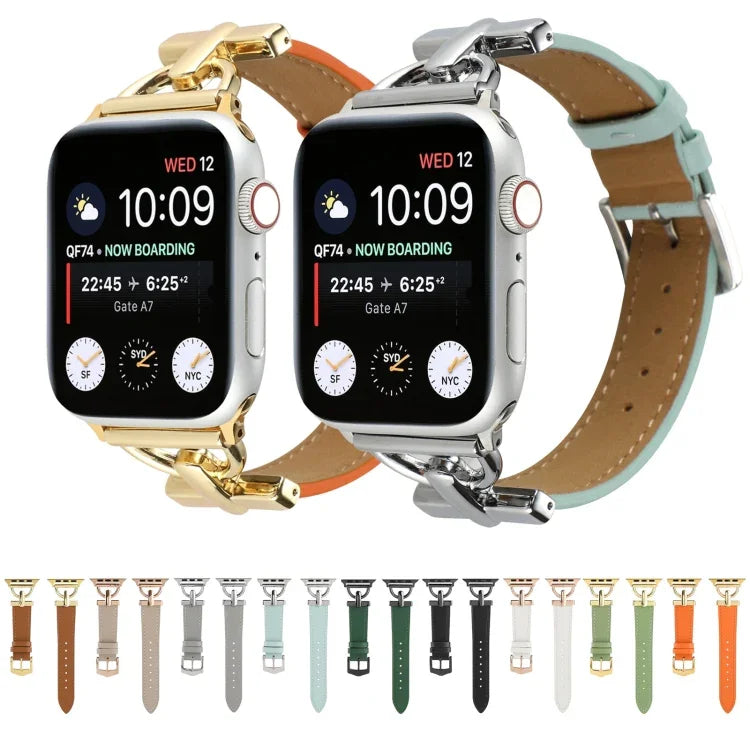 Bracelet de Montre en Cuir Véritable Uni à Boucle Ardillon, pour Apple Watch Series 8&7 45mm, pour Apple Watch Series 8&7 41mm