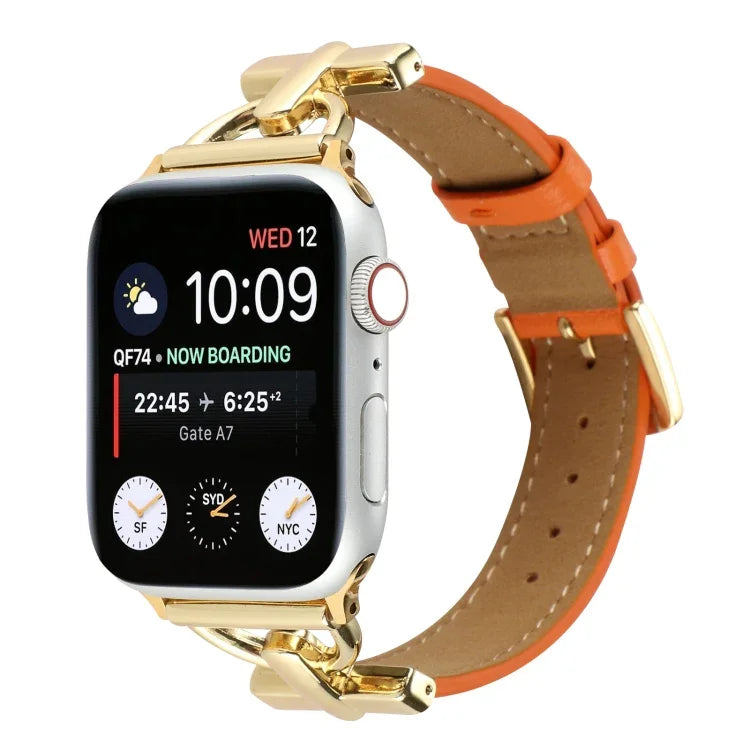Bracelet de Montre en Cuir Véritable Uni à Boucle Ardillon, pour Apple Watch Series 8&7 45mm, pour Apple Watch Series 8&7 41mm