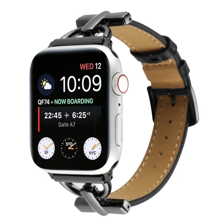 Bracelet de Montre en Cuir Véritable Uni à Boucle Ardillon, pour Apple Watch Series 8&7 45mm, pour Apple Watch Series 8&7 41mm