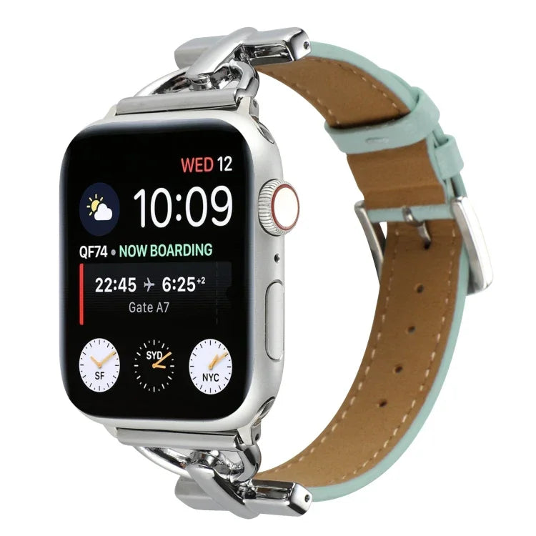 Bracelet de Montre en Cuir Véritable Uni à Boucle Ardillon, pour Apple Watch Series 8&7 45mm, pour Apple Watch Series 8&7 41mm