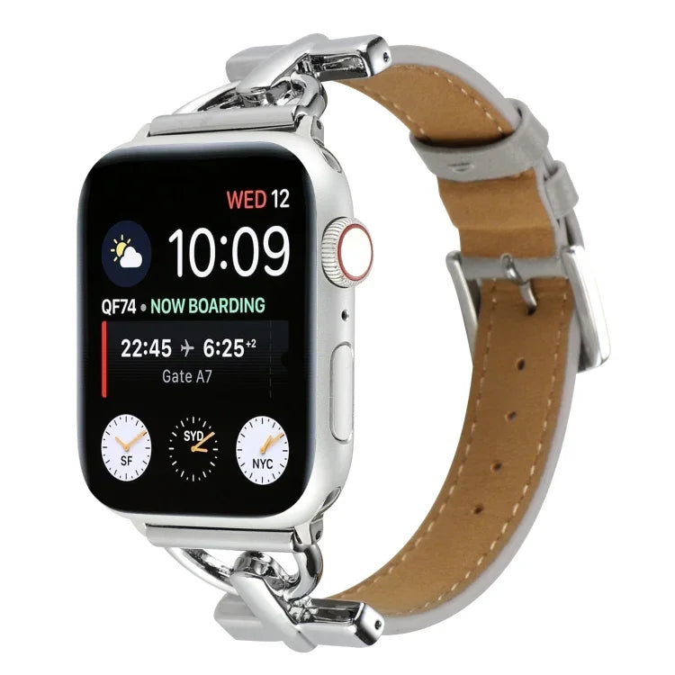 Bracelet de Montre en Cuir Véritable Uni à Boucle Ardillon, pour Apple Watch Series 8&7 45mm, pour Apple Watch Series 8&7 41mm