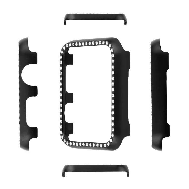 Boîtier de protection en alliage d'aluminium avec strass pour Apple Watch Series 9 / 8 / 7 45mm, pour Apple Watch Series SE 2025&SE 2&6&SE&5&4 44mm, pour Apple Watch Series 3&2&1 42mm, pour Apple Watch Series 9 / 8 / 7 41mm