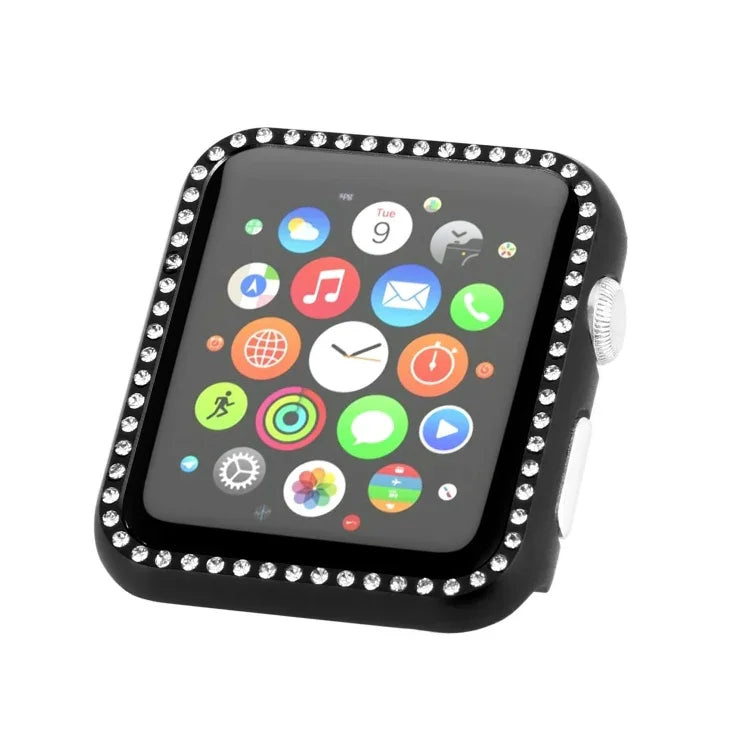 Boîtier de protection en alliage d'aluminium avec strass pour Apple Watch Series 9 / 8 / 7 45mm, pour Apple Watch Series SE 2025&SE 2&6&SE&5&4 44mm, pour Apple Watch Series 3&2&1 42mm, pour Apple Watch Series 9 / 8 / 7 41mm